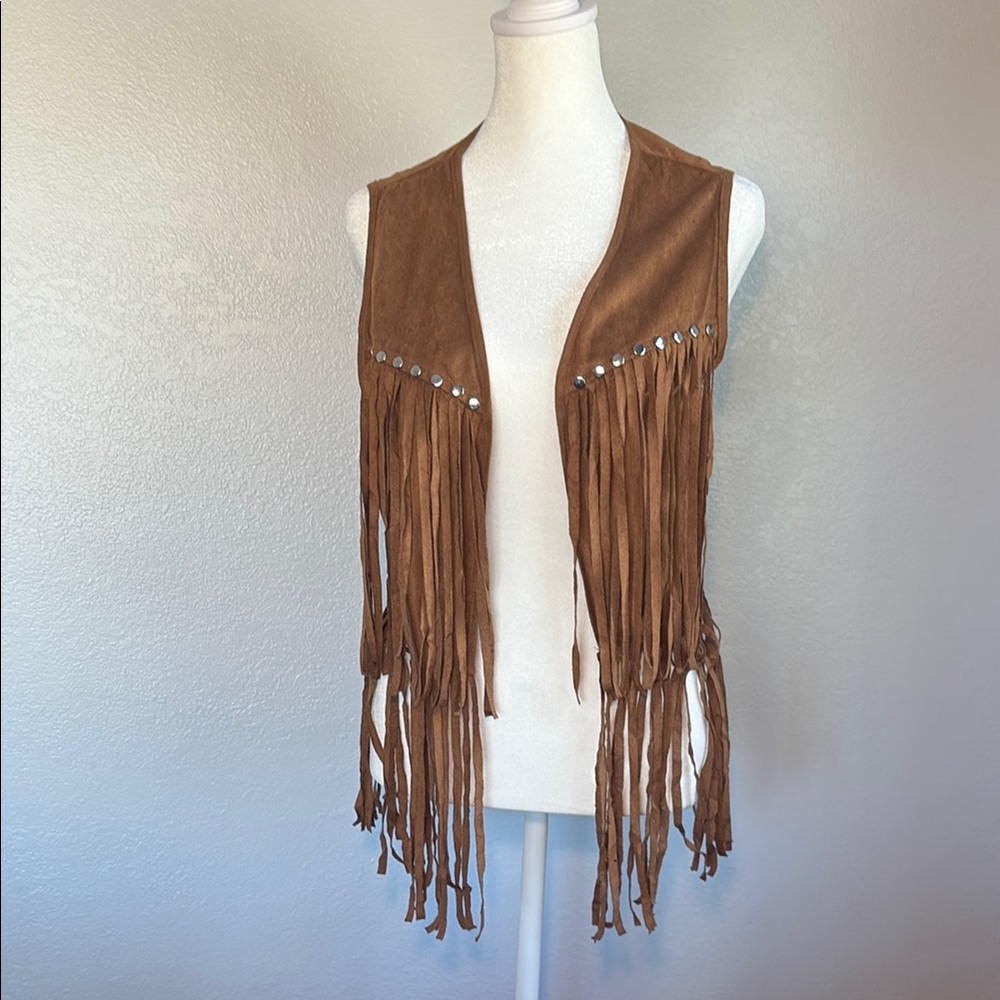 Brown Fringe Vest with Silver Accents